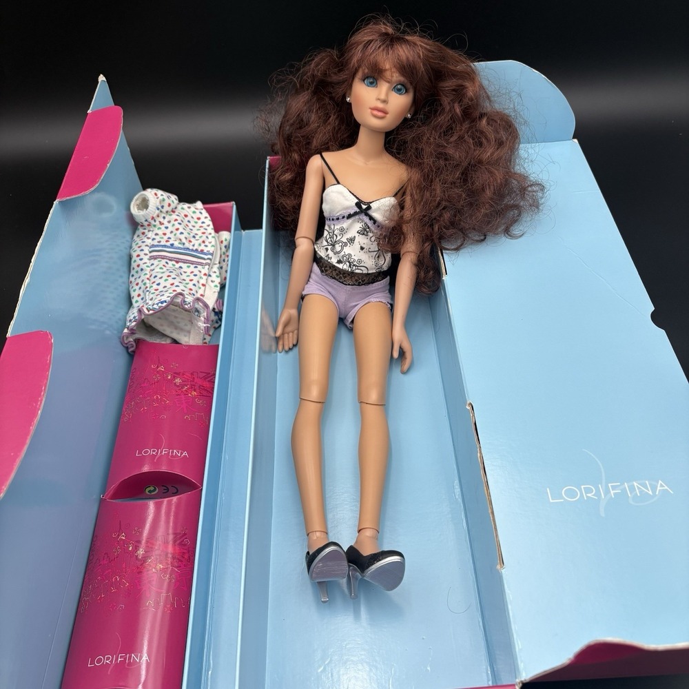 Lorifina Doll 20" Rare Posable Brown Curly Hair Blue Eyes Outfits With Box